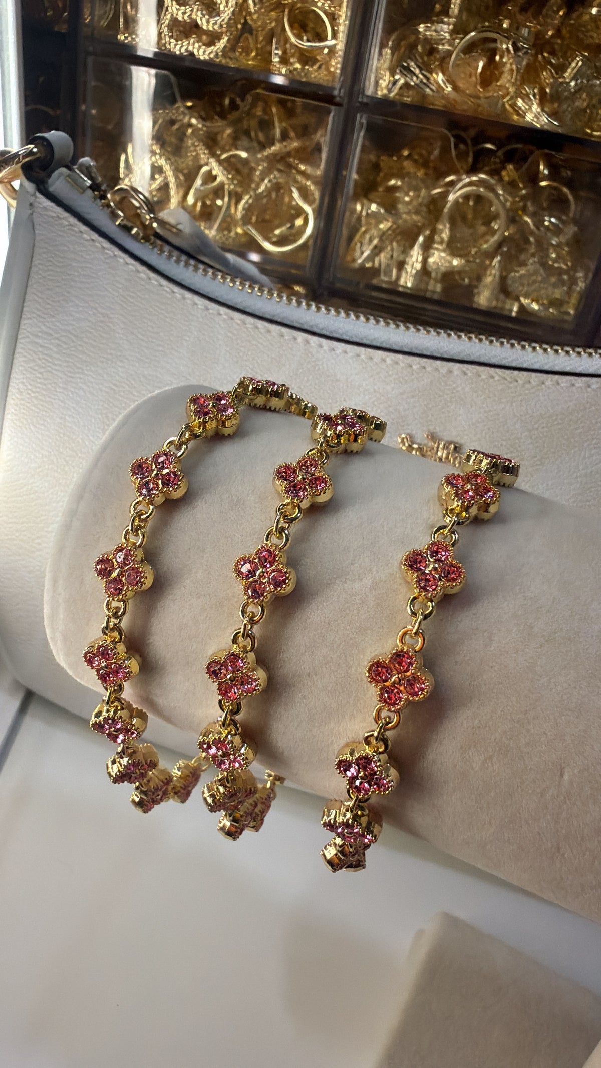 pink sparkly flower bracelet