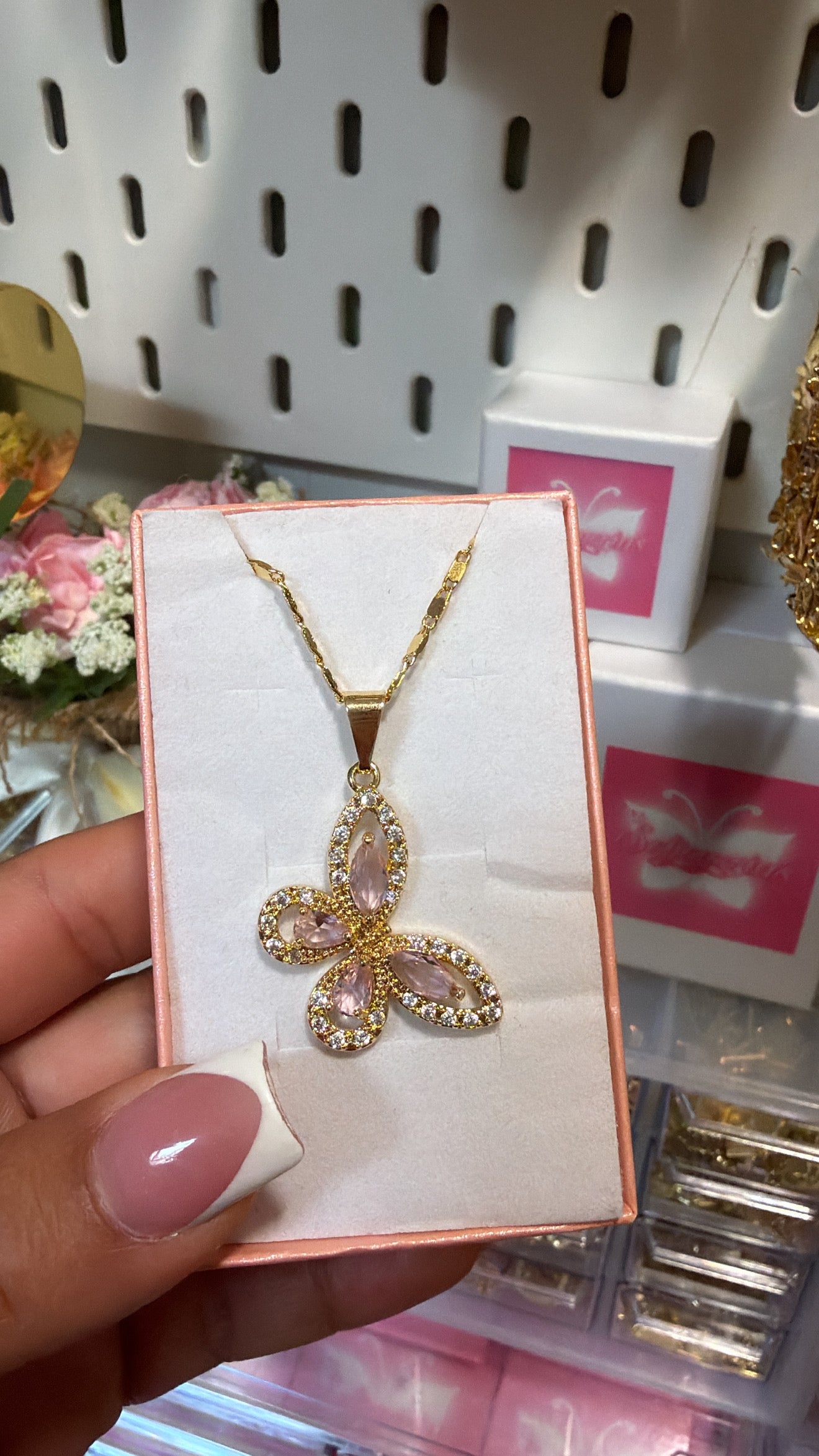 pink sparkly butterfly chain