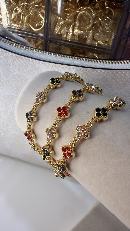 tricolor sparkly flower bracelet