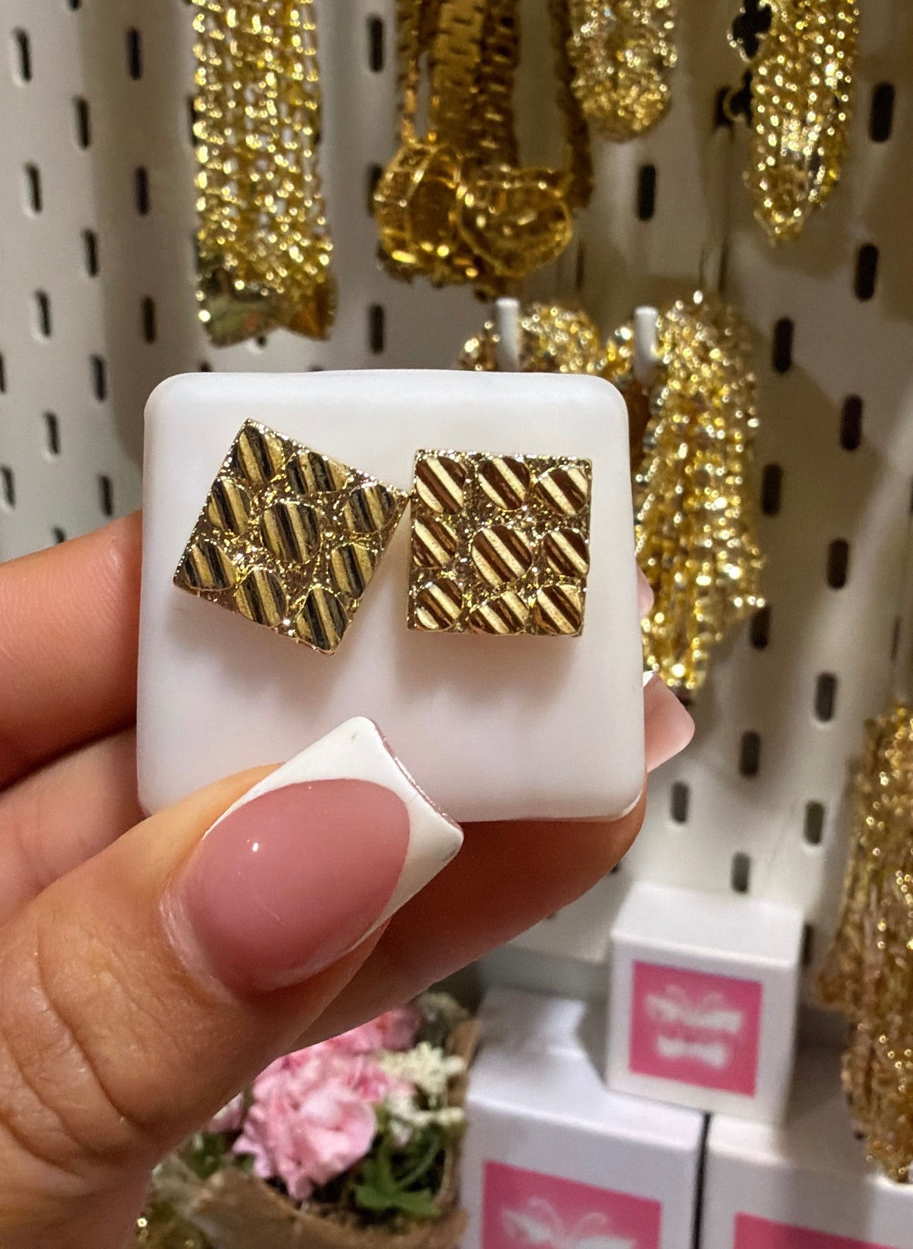 Square nugget earrings